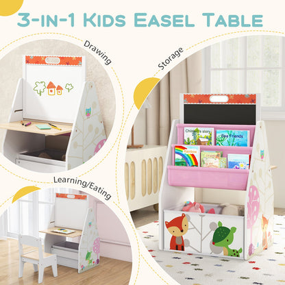 3 in 1 Kids Easel and Play Station Convertible with Chair and Storage Bins