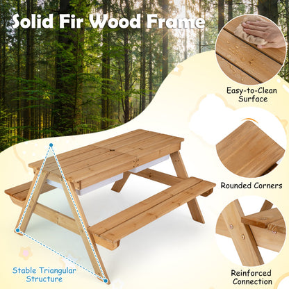 Kids outdoor picnic water sand table with umbrella in solid fir wood frame triangular structure on Tampa Home & Garden Store