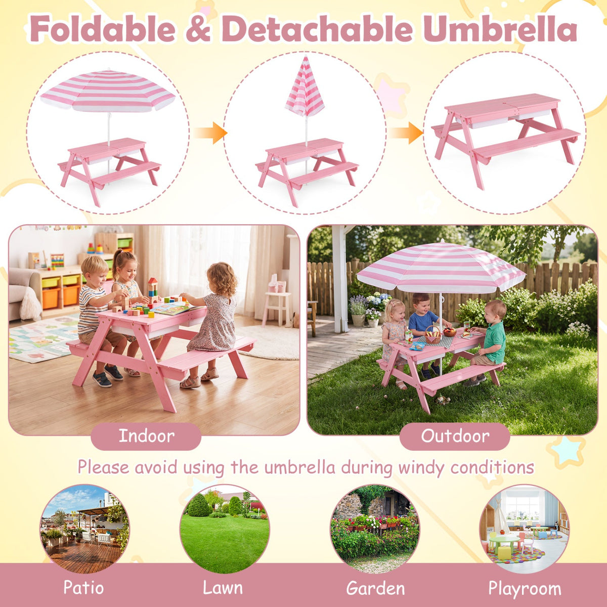 Kids Outdoor Picnic Water Sand Table with Umbrella pink DirectDeals picnic table set on Tampa Home & Garden Store