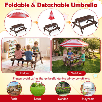 Kids Outdoor Picnic Water Sand Table with Umbrella, brown wooden DirectDeals table set on Tampa Home & Garden Store