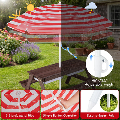 Kids outdoor picnic water sand table with umbrella DirectDeals red striped canopy adjustable on Tampa Home & Garden Store
