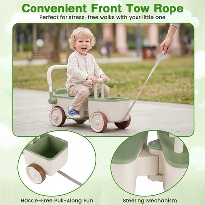 3-in-1 Kids Ride on Push Car with Rope and Basket