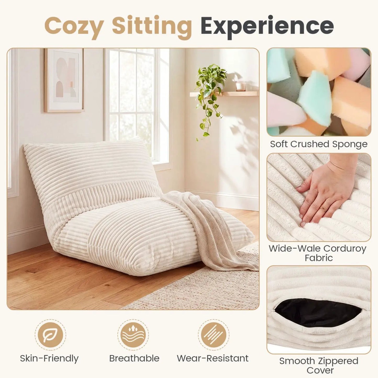 3 in 1 Convertible Bean Bag Chair with Corduroy