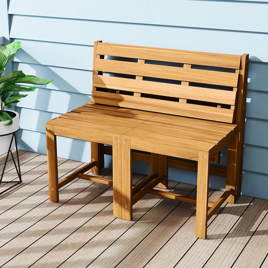 3-in-1 Outdoor Acacia Wood Loveseat Bench Furniture with Slatted Seat - Tampa Home & Garden Store