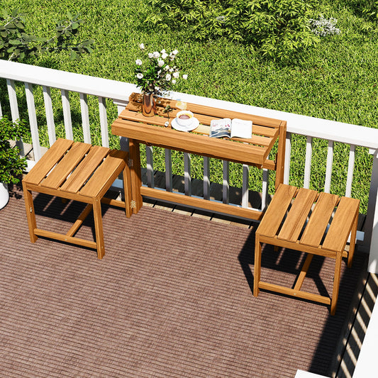 3-in-1 Outdoor Acacia Wood Loveseat Bench Furniture with Slatted Seat - Tampa Home & Garden Store