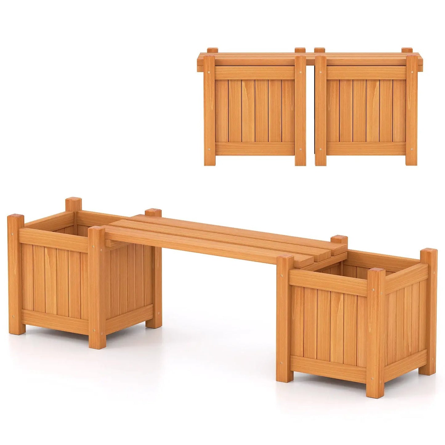 3-in-1 outdoor planter box with 2-person bench and 2 side beds in orange DirectDeals on Tampa Home & Garden Store