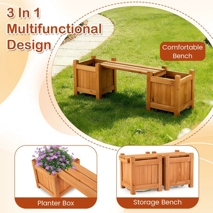 3-in-1 Outdoor Planter Box with Bench by DirectDeals, orange wood, two side planter beds on Tampa Home & Garden Store