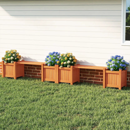 3-in-1 outdoor planter bench with two side beds in orange wood three planters DirectDeals on Tampa Home & Garden Store