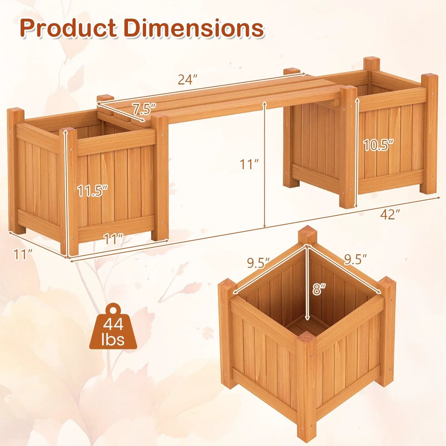 3-in-1 outdoor planter bench orange wood with two side garden beds for 2 people DirectDeals on Tampa Home & Garden Store