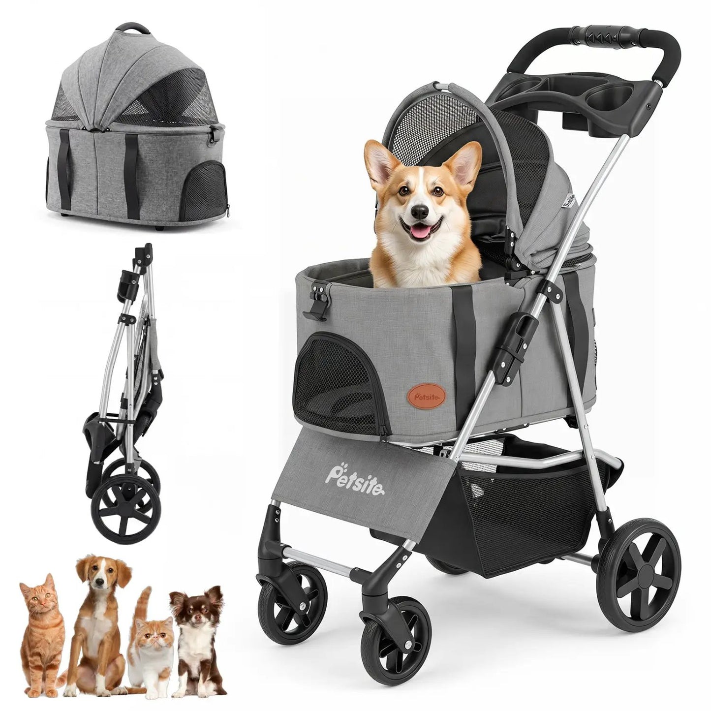Three In One Foldable Pet Stroller For Small Dogs