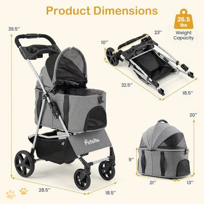 Three In One Foldable Pet Stroller For Small Dogs
