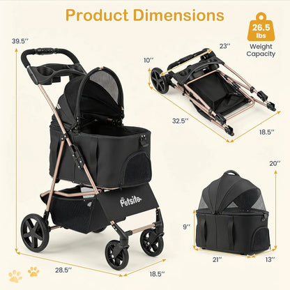 Three In One Foldable Pet Stroller For Small Dogs