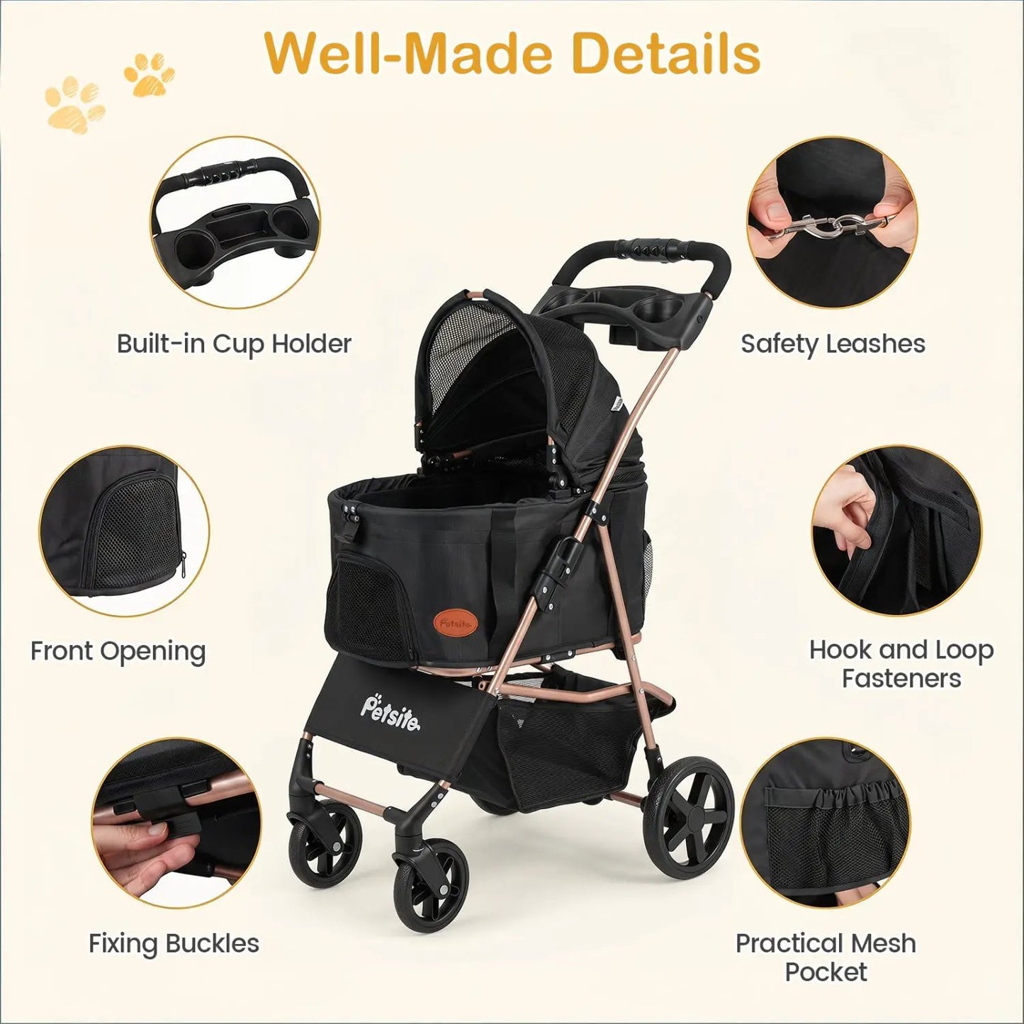 Three In One Foldable Pet Stroller For Small Dogs