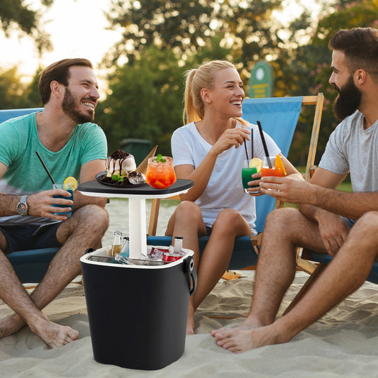 Mesa bar nevera portátil 3 en 1 con abridor de botellas y tapa elevable para camping o piscina - Negro