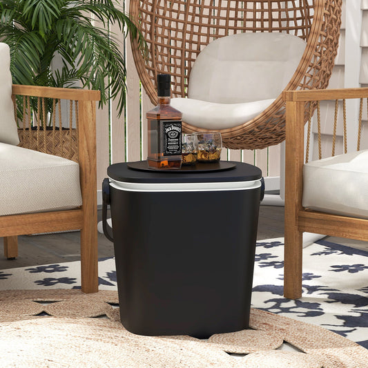 Mesa bar nevera portátil 3 en 1 con abridor de botellas y tapa elevable para camping o piscina - Negro
