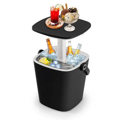 Mesa bar nevera portátil 3 en 1 con abridor de botellas y tapa elevable para camping o piscina - Negro
