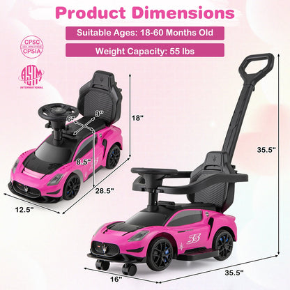 3-in-1 Ride on Push Car Maserati Licensed Sliding Car with Music