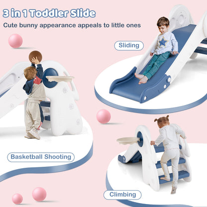 DirectDeals 3 in 1 Toddler Slide Playset with basketball hoop, blue/white climber; 2 kids on Tampa Home & Garden Store