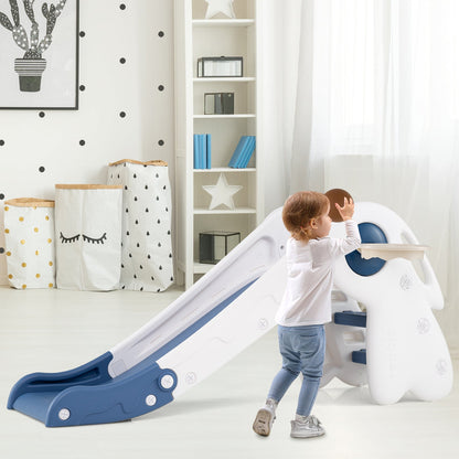 3 in 1 Toddler Slide Climber Playset with Basketball Hoop, white-blue plastic indoor toy on Tampa Home & Garden Store