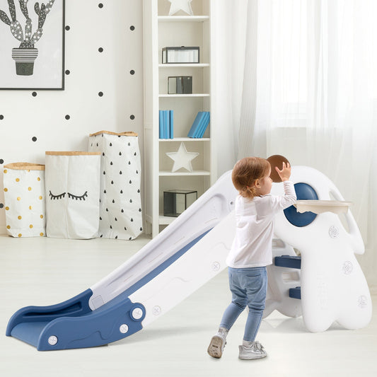 3 in 1 Toddler Slide Climber Playset with Basketball Hoop, white-blue plastic indoor toy on Tampa Home & Garden Store