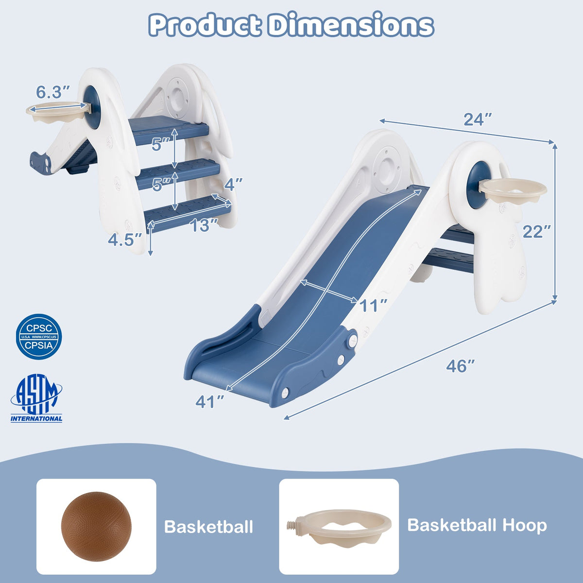 DirectDeals 3-in-1 toddler slide climber with blue steps and basketball hoop on Tampa Home & Garden Store