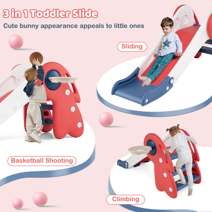 3 in 1 Toddler Slide Climber Playset with basketball hoop, red and blue, DirectDeals on Tampa Home & Garden Store
