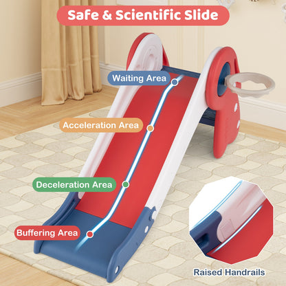 3 in 1 Toddler Slide Climber Playset with Basketball Hoop and Ball, red white blue plastic on Tampa Home & Garden Store