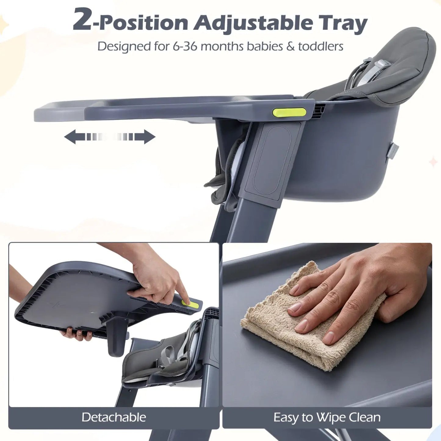 3 in 1 Washable Baby High Chair with Tray