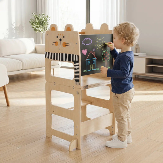 3-in-1 wooden kids step stool with chalkboard natural wood finish DirectDeals brand on Tampa Home & Garden Store