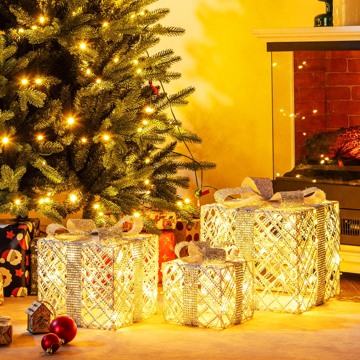 3-pack Christmas lighted gift boxes with 50 LEDs, lattice, detachable bows DirectDeals on Tampa Home & Garden Store
