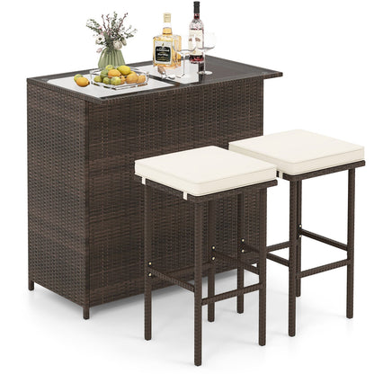 Juego de comedor de 3 piezas para patio de mimbre con mesa alta y taburetes - Rojo