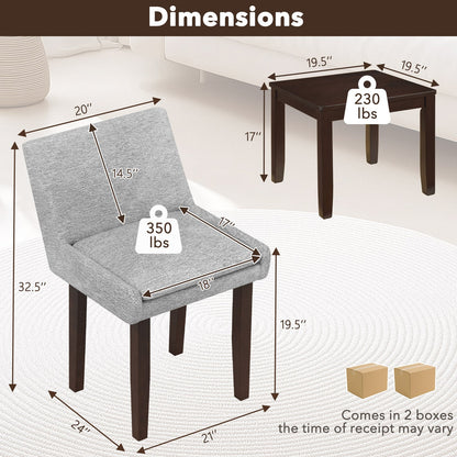 Juego de mesa auxiliar y sillas de 3 piezas para cocina y sala de estar - Marrón y gris