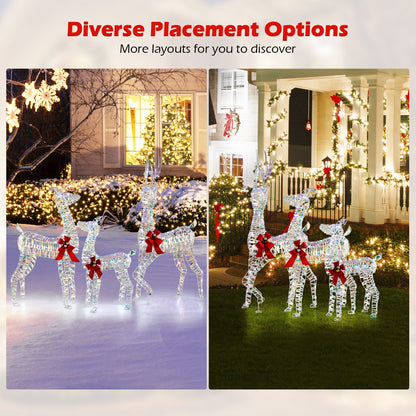 3-Piece Lighted Christmas Reindeer Family DirectDeals wireframe outdoor decor with red bows on Tampa Home & Garden Store