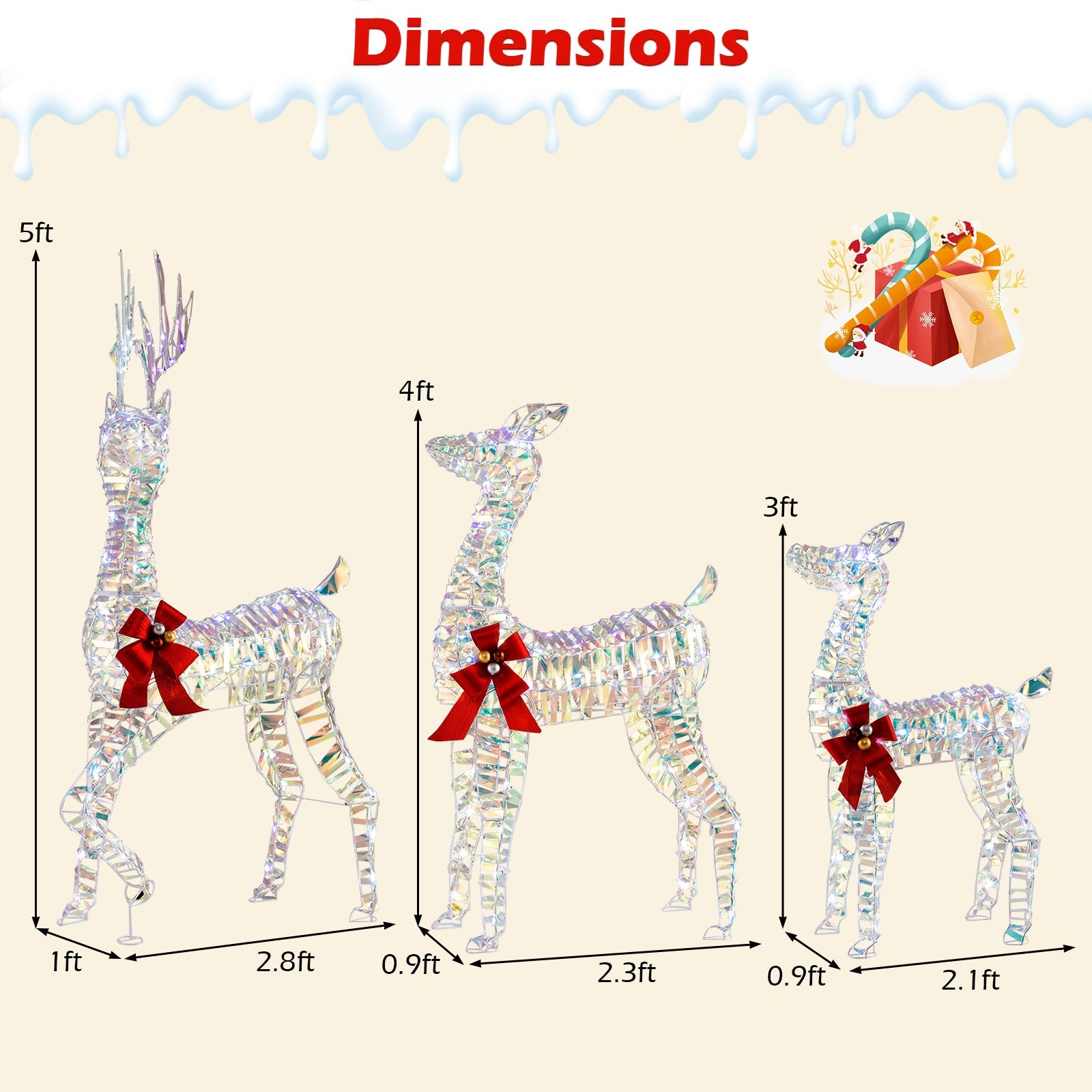 3-Piece Lighted Christmas Reindeer Family DirectDeals; crystal LED reindeer 5ft, 4ft, 3ft on Tampa Home & Garden Store