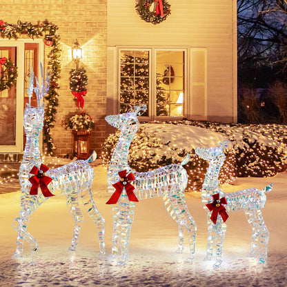 3-piece DirectDeals large lighted Christmas reindeer family in crystal decor with red bows on Tampa Home & Garden Store