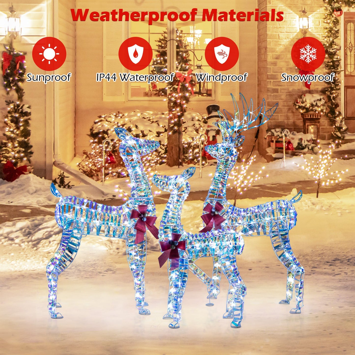 3-Piece Lighted Christmas Reindeer Family blue crystal metal frames DirectDeals Nativity Sets on Tampa Home & Garden Store