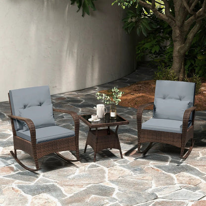 3 Piece Patio Set with Cushions and Rattan Table