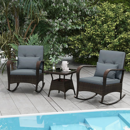 3 Piece Patio Set with Cushions and Rattan Table