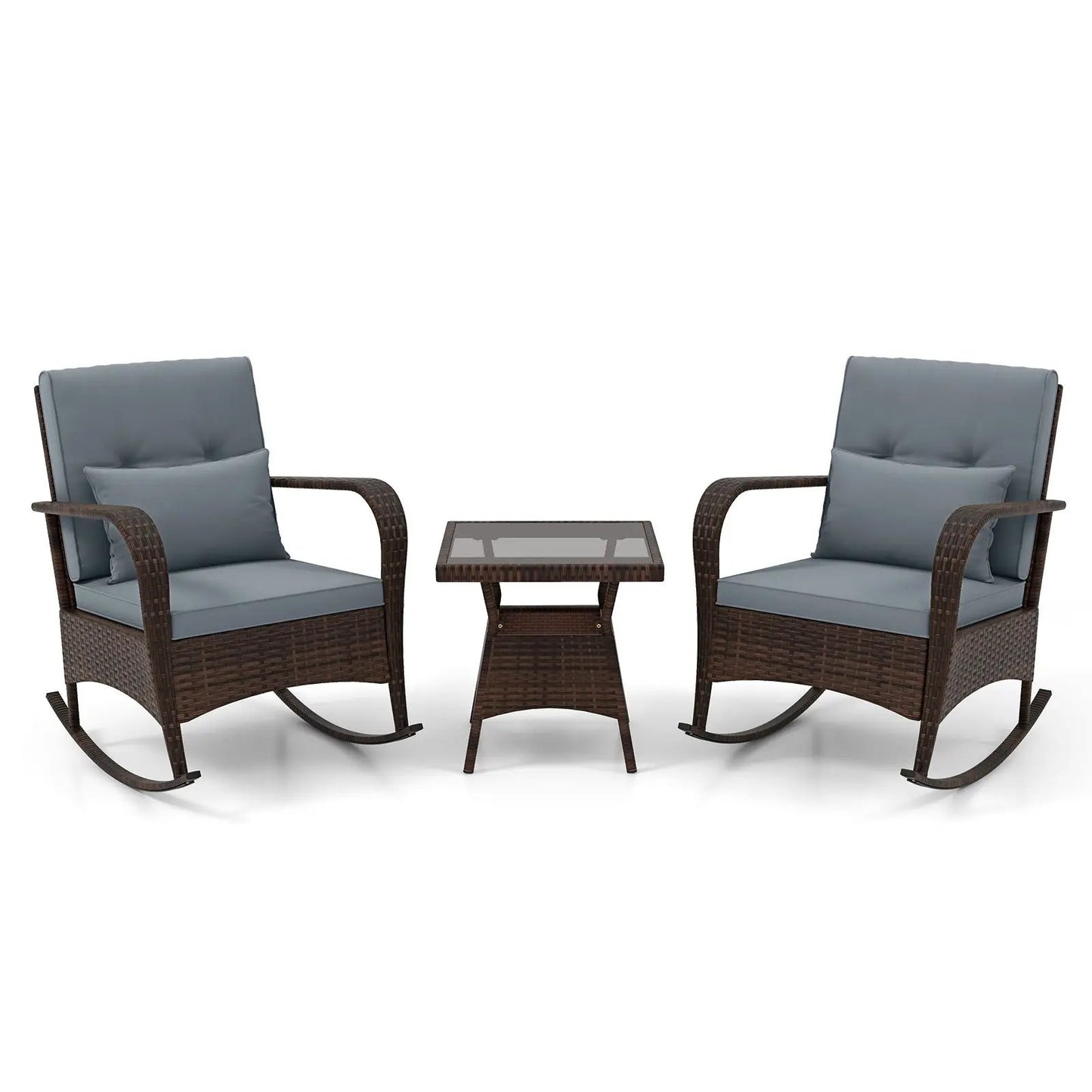 3 Piece Patio Set with Cushions and Rattan Table