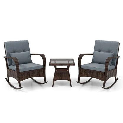 3 Piece Patio Set with Cushions and Rattan Table