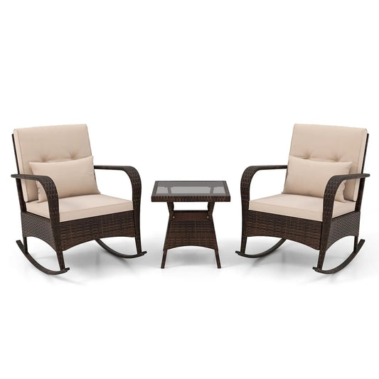 3 Piece Patio Set with Cushions and Rattan Table