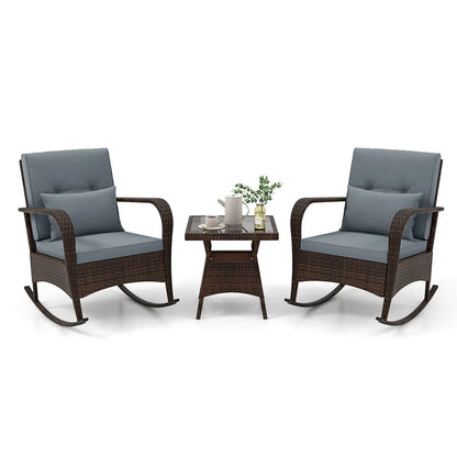 3 Piece Patio Set with Cushions and Rattan Table