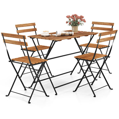 Juego de comedor de 5 piezas para patio, de madera de acacia, con 4 sillas plegables - Marrón