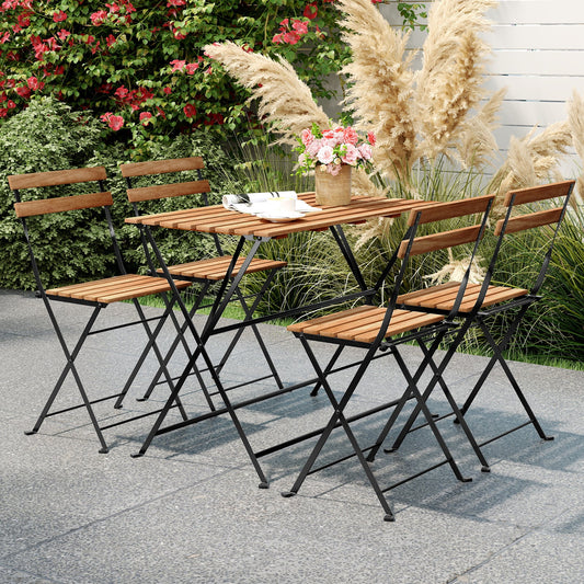 5 Piece Patio Acacia Wood Dining Set with 4 Folding Chairs-Brown - Tampa Home & Garden Store