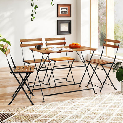 Juego de comedor de 5 piezas para patio, de madera de acacia, con 4 sillas plegables - Marrón