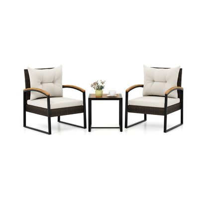 Juego de conversación para patio de 3 piezas con reposabrazos y mesa de madera maciza de acacia - Blanco