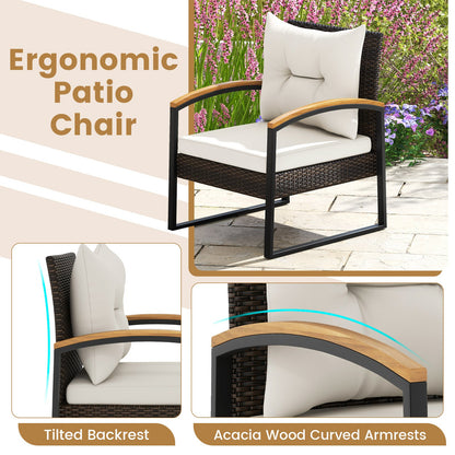 Juego de conversación para patio de 3 piezas con reposabrazos y mesa de madera maciza de acacia - Blanco