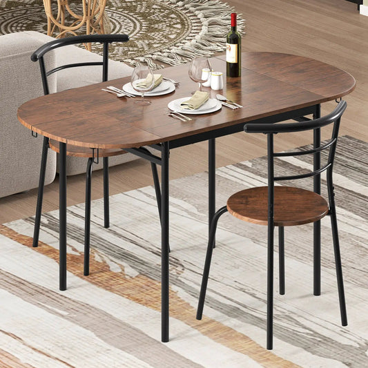 3 Pieces Dining Set with 2 Chairs and Modern Kitchen Table for Small Space-Brown - Tampa Home & Garden Store