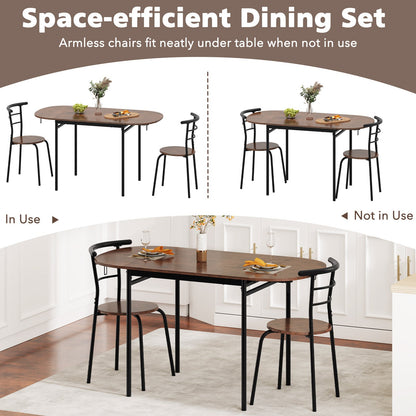 3 Pieces Dining Set with 2 Chairs and Modern Kitchen Table for Small Space-Brown