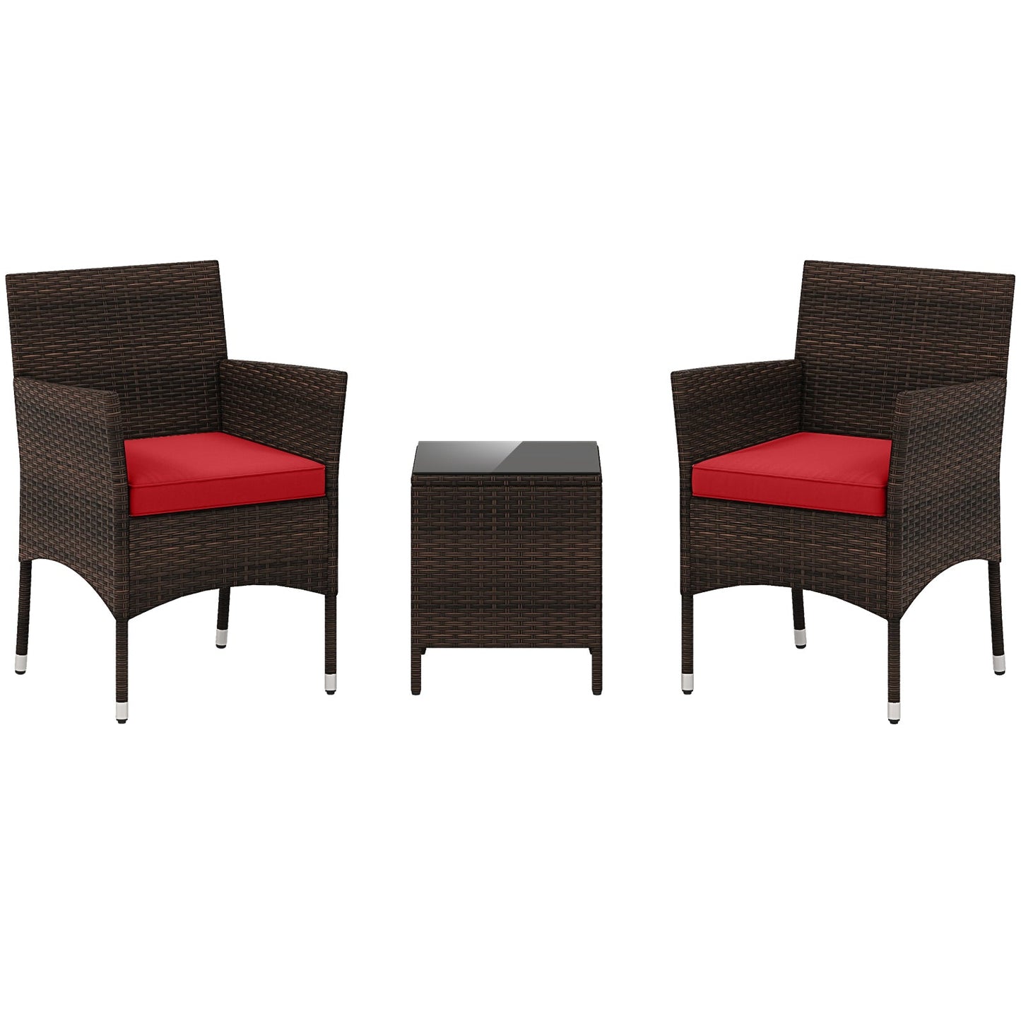 3 Pieces Outdoor Conversation Set with Cushioned Seat and Glass Tabletop-Beige